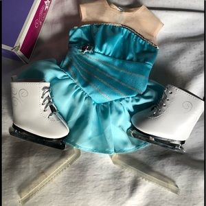 American Girl sparkly skating set.  VGUC.  Leotard, skates, guards.